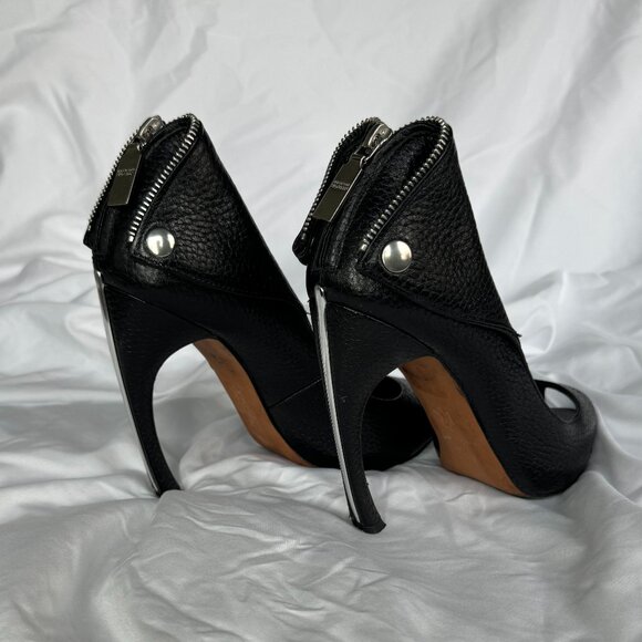 ALEXANDER MCQUEEN Faithful black leather zip biker peeptoe bootie EU37 - Picture 4 of 5